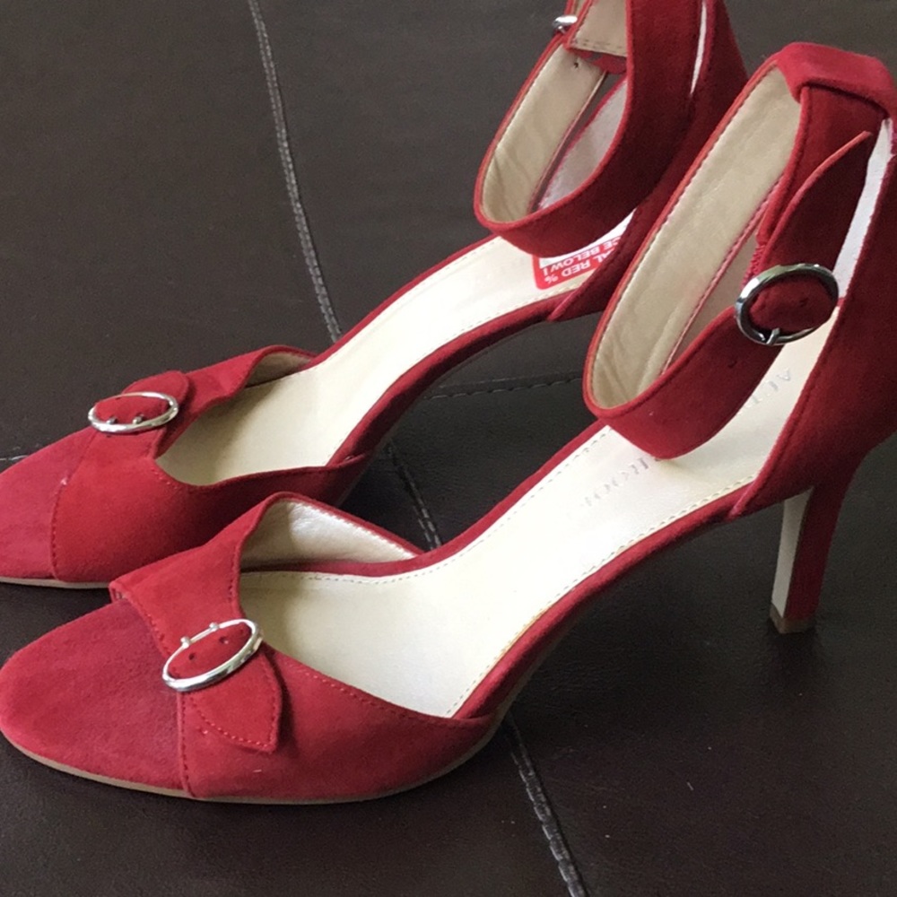 Red ankle strap heels